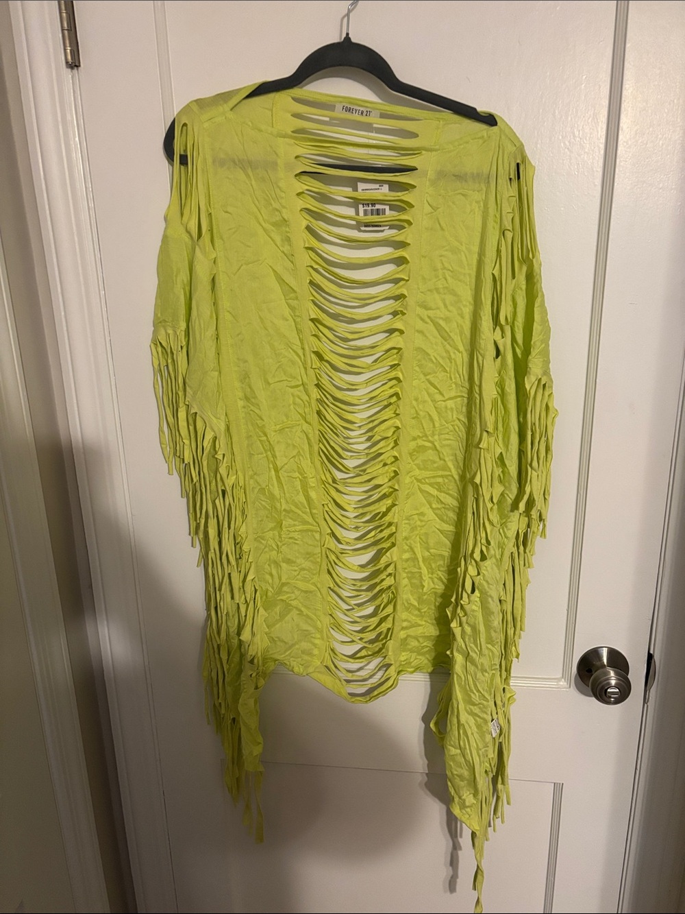 Forever 21 Neon Lime Open-Back Fringe Tunic